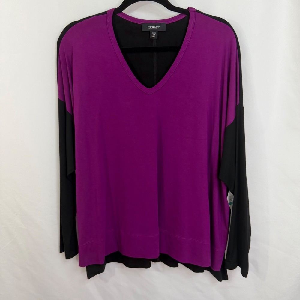 Karen Kane Women's Magenta Colorblock Knit Top Shirt 0X XL‎ Made in USA NWT